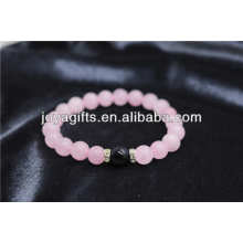 Bracelet élastique à quartz rose 8MM avec perles rondes en or bleu et 8MM